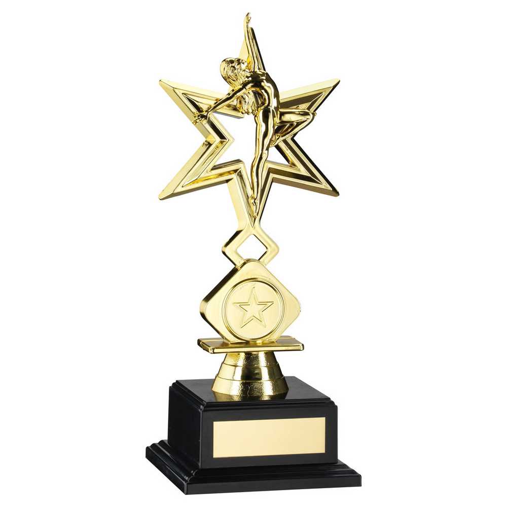 GOLD PLASTIC 'DANCE/GYM' STAR FIGURE ASSEMBLED ON BASE (1in CEN) - 8.5in