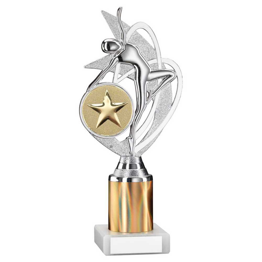 SILVER/GOLD 'DANCE/GYM' FIGURE ASSEMBLED ON MARBLE (2" CEN/2" TUBE) - 9in