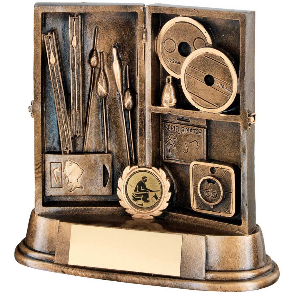 BRZ/GOLD RESIN ANGLING TACKLE BOX WITH PLATE (1in CENTRE) - 5.5in