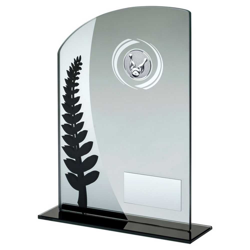 JADE GLASS PLAQUE WITH BLACK/SILVER DETAIL WITH TEN PIN INSERT AND PLATE - 8"