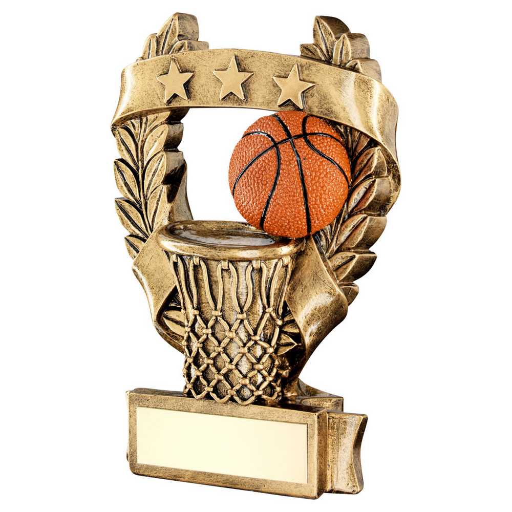 BRZ/GOLD/ORANGE BASKETBALL 3 STAR WREATH AWARD WITH PLATE - 5in