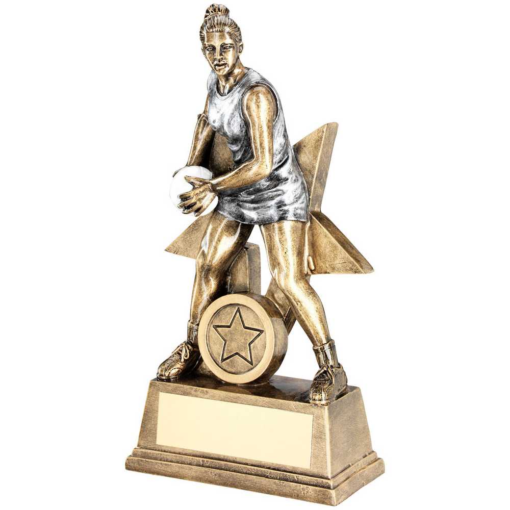 BRZ/PEW/WHITE FEMALE NETBALL FIGURE WITH STAR BACK WITH PLATE (1in CEN) - 7in