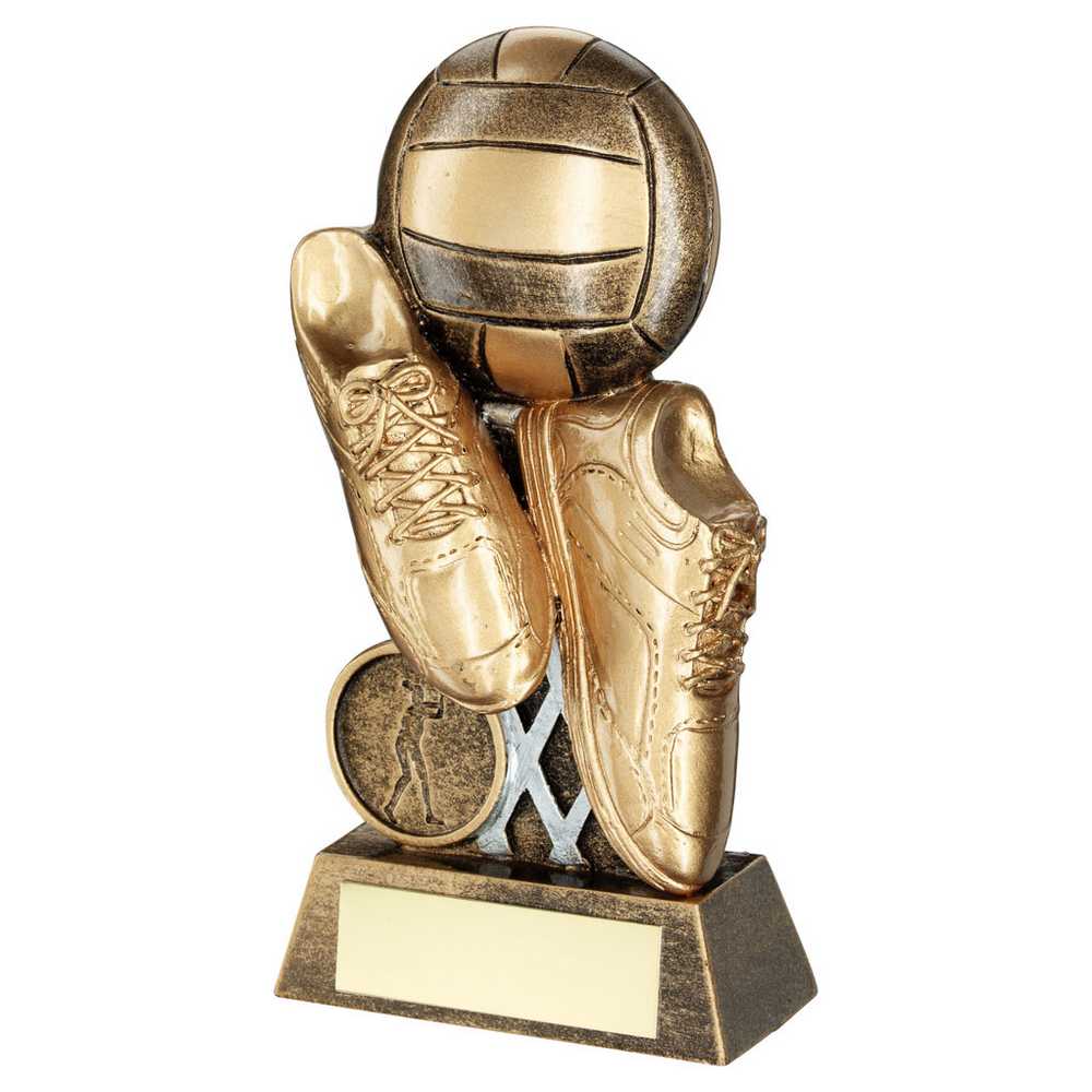 BRZ/GOLD FLATBACK NETBALL TRAINERS AND BALL WITH PLATE (1in CENTRE) - 5.5in