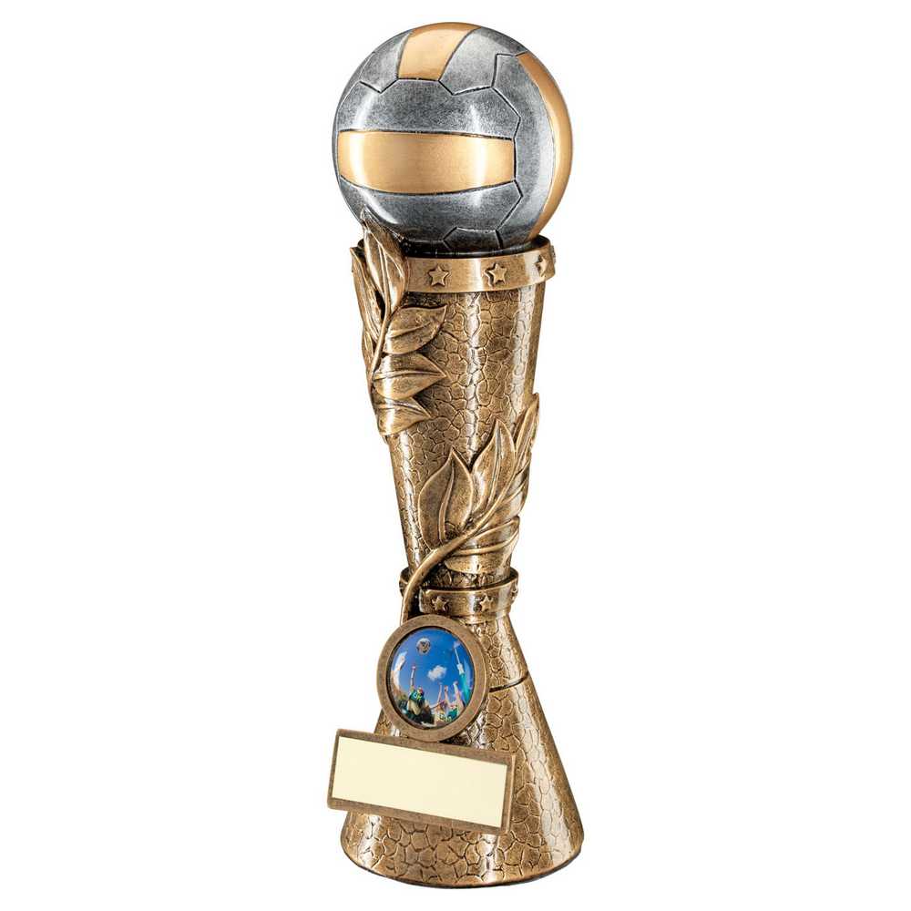 BRZ/PEW/GOLD NETBALL LEAF COLUMN WITH PLATE (1in CENTRE) - 11in