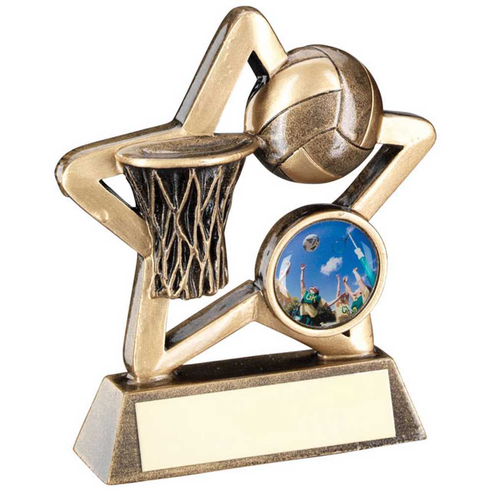 BRZ/GOLD NETBALL MINI STAR WITH PLATE (1in CENTRE) - 3.75in