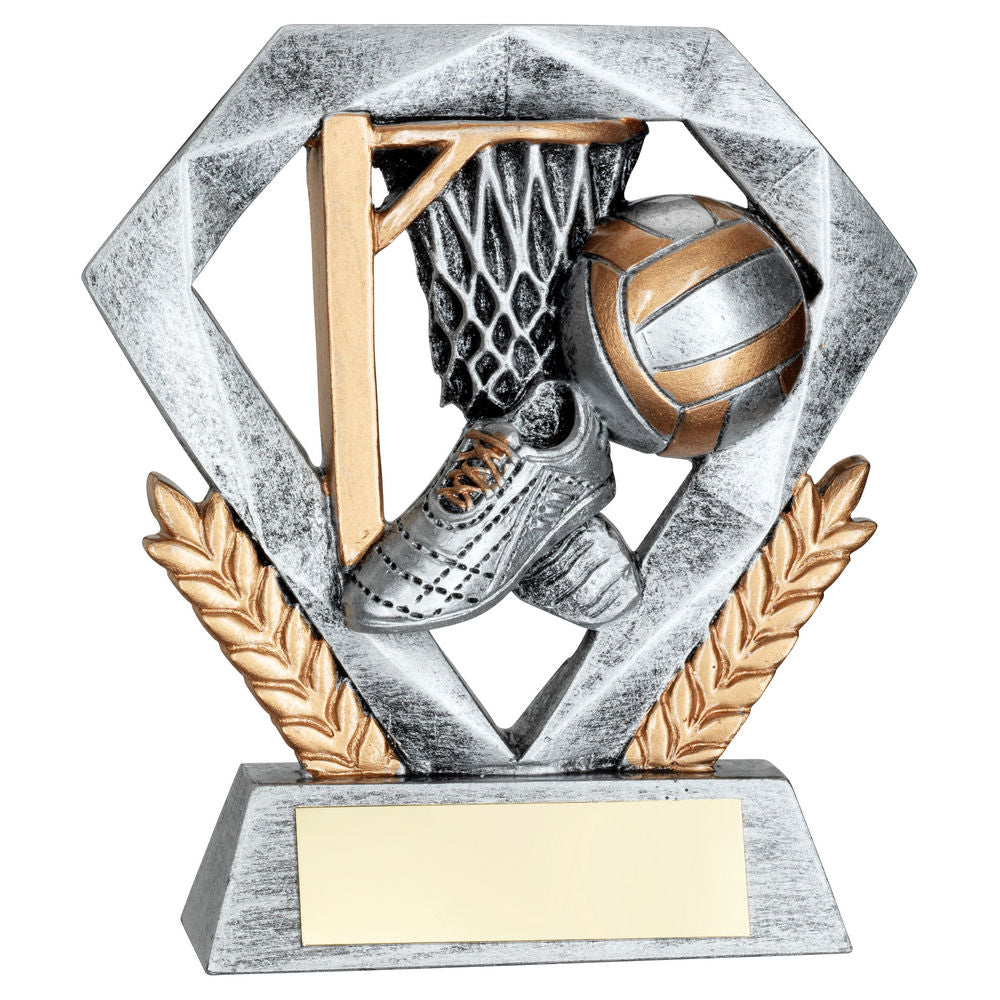 PEW/GOLD NETBALL MINI DIAMOND WITH PLATE - 4in