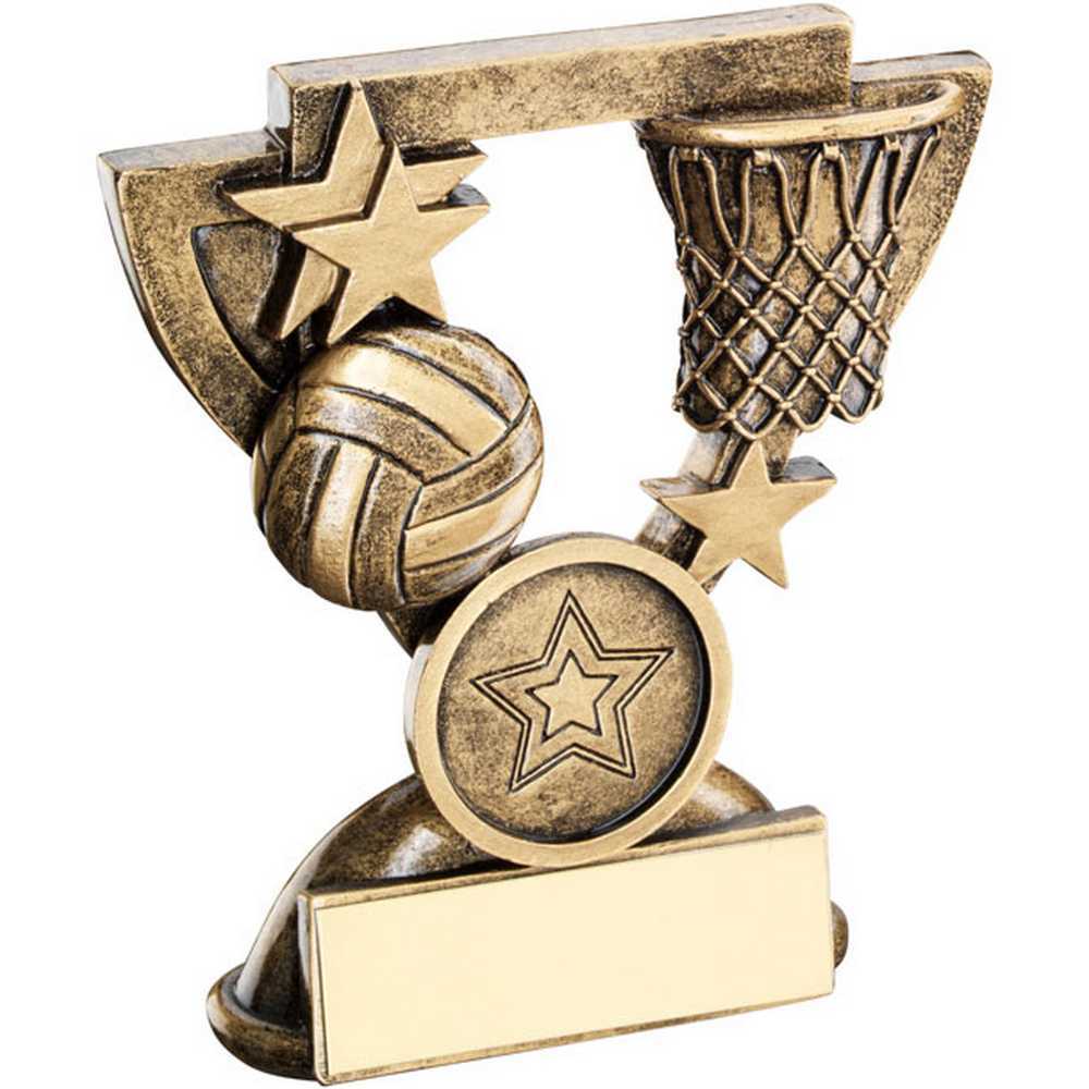BRZ/GOLD NETBALL MINI CUP WITH PLATE (1in CENTRE) - 3.75in