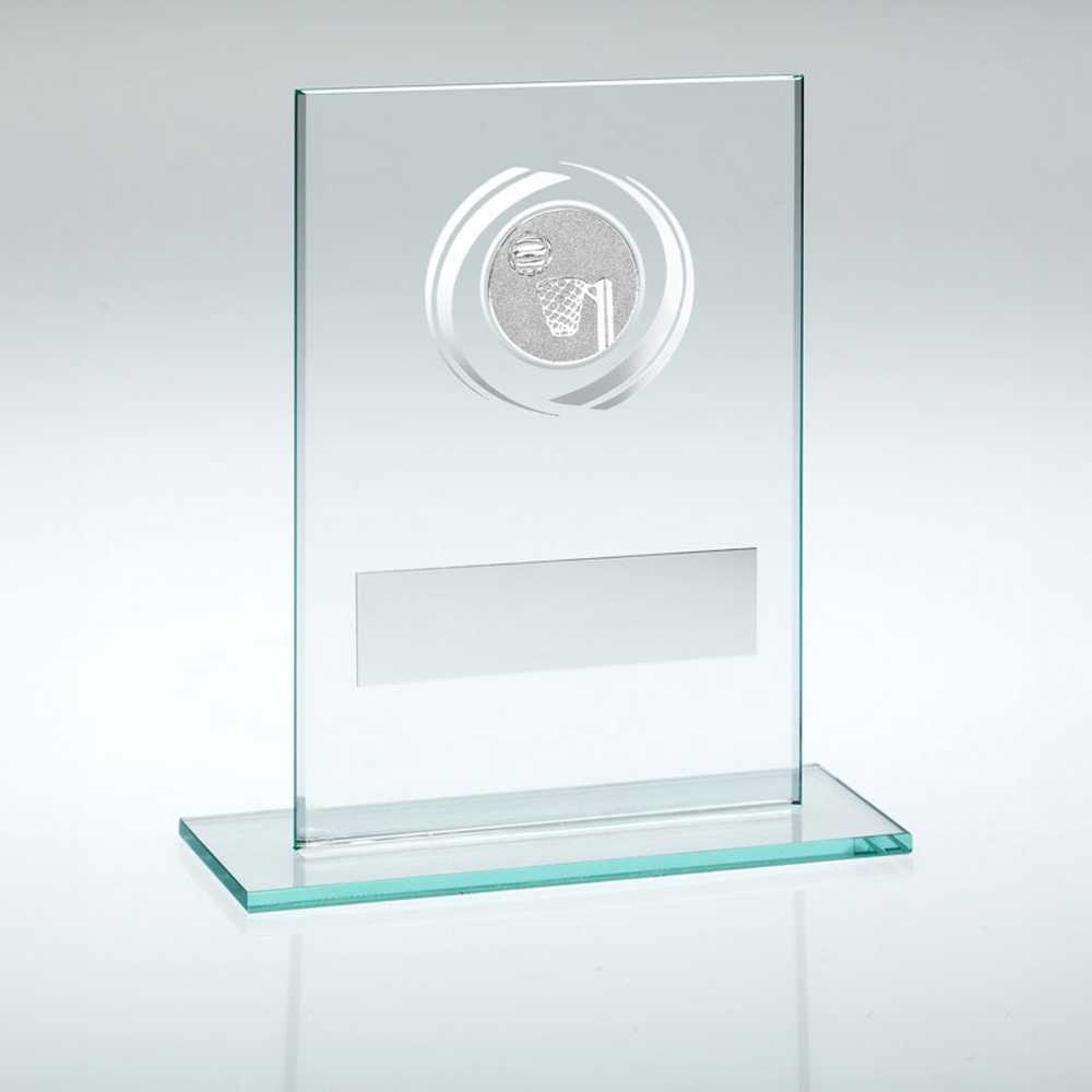 JADE/SILVER GLASS WITH NETBALL INSERT AND PLATE - 3.25in