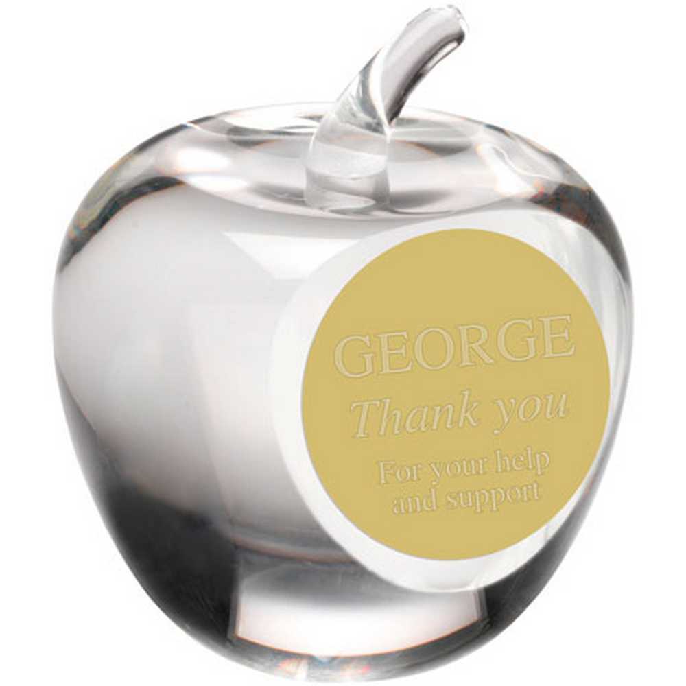 CLEAR GLASS 'APPLE' PAPERWEIGHT WITH PLATE - 3.5in