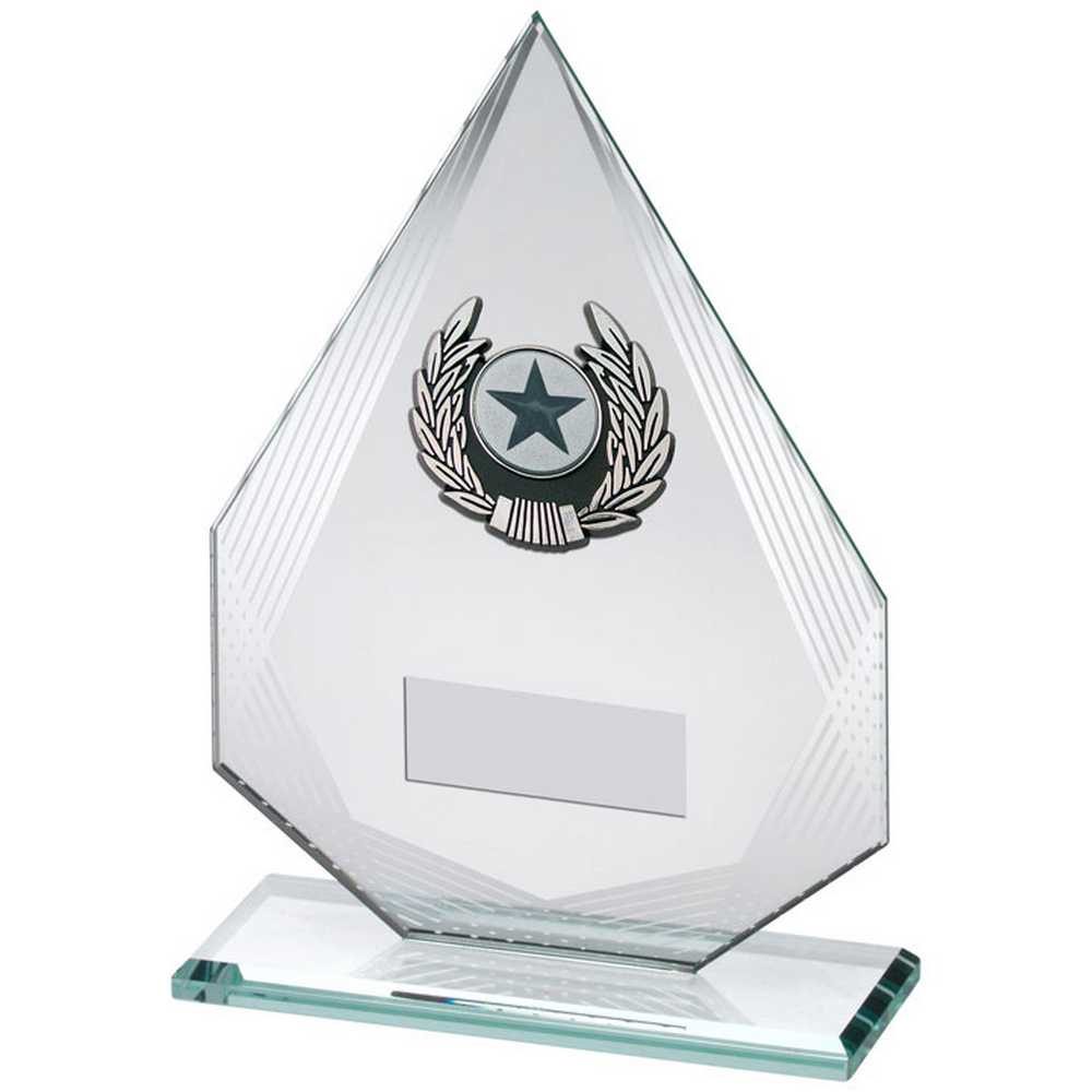 JADE/SILVER DIAMOND GLASS WITH SILV/BLK TRIM TROPHY (1in CENTRE) - 6.5in