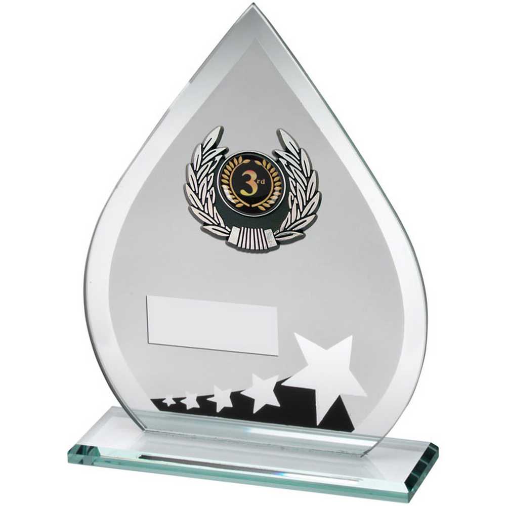 JADE/BLK/SILV GLASS TEARDROP PLAQUE WITH SILV/BLK TRIM TROPHY (1in CEN) - 6.5in