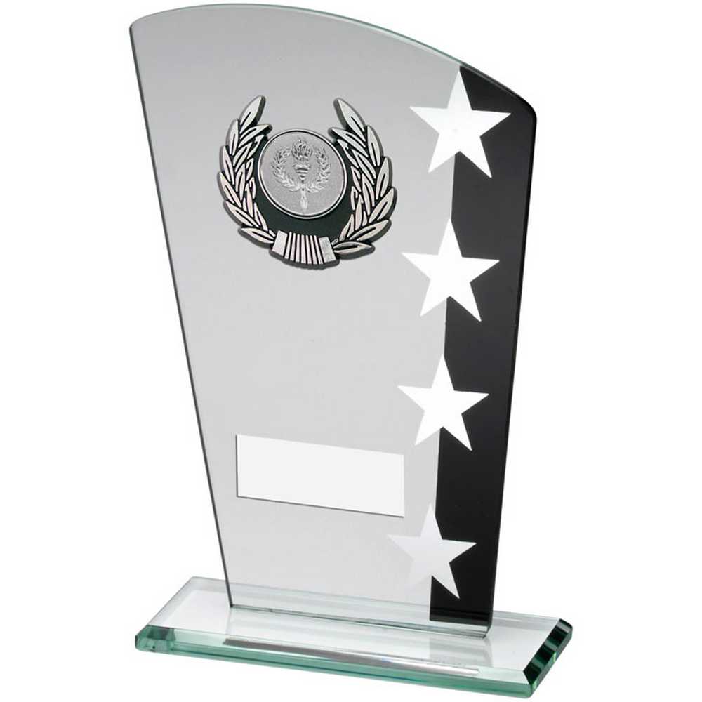 JADE/BLK/SILV GLASS PLAQUE WITH SILV/BLK TRIM TROPHY (1in CENTRE) - 6.5in