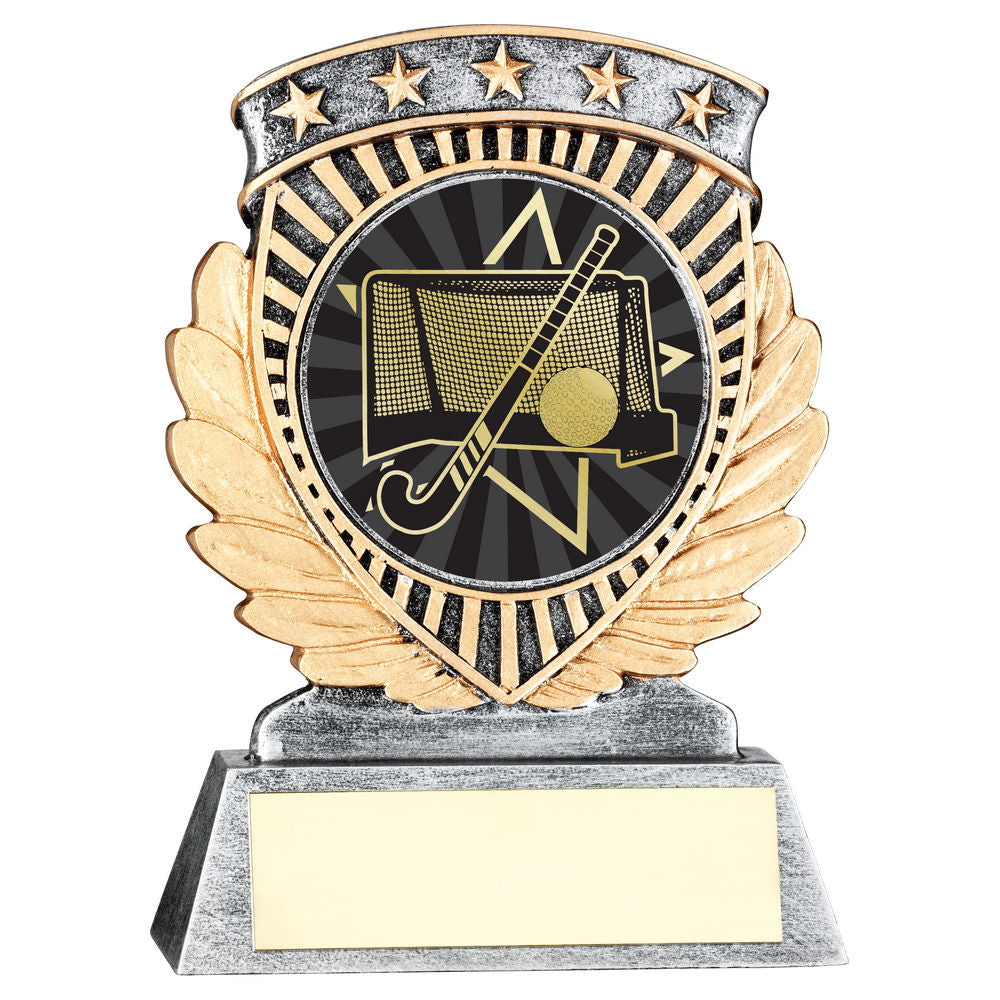 PEW/GOLD 5 STAR HOLDER WITH VINYL HOCKEY INSERT & PLATE - 4.5in