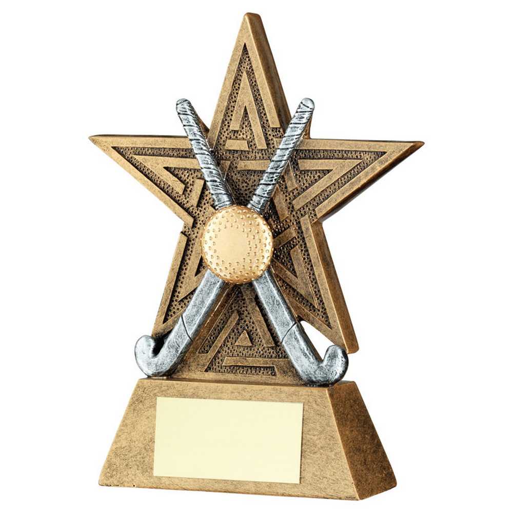 BRZ/PEW/GOLD HOCKEY STAR LINE SERIES WITH PLATE - 4in