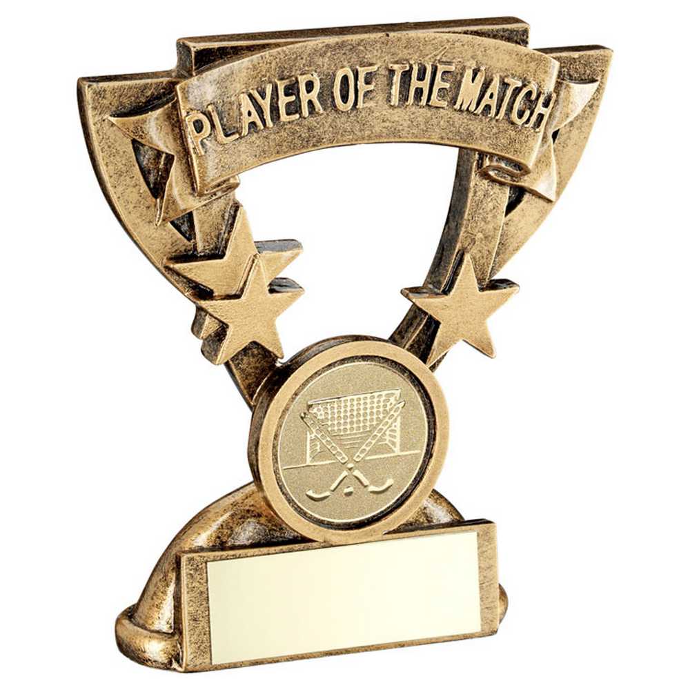 BRZ/GOLD PLAYER OF THE MATCH MINI CUP WITH HOCKEY INSERT AND PLATE - 3.75in