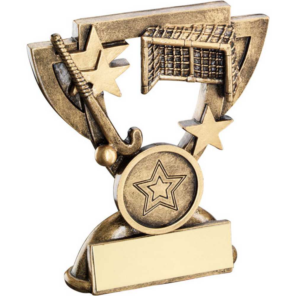 BRZ/GOLD HOCKEY MINI CUP WITH PLATE (1in CENTRE) - 3.75in