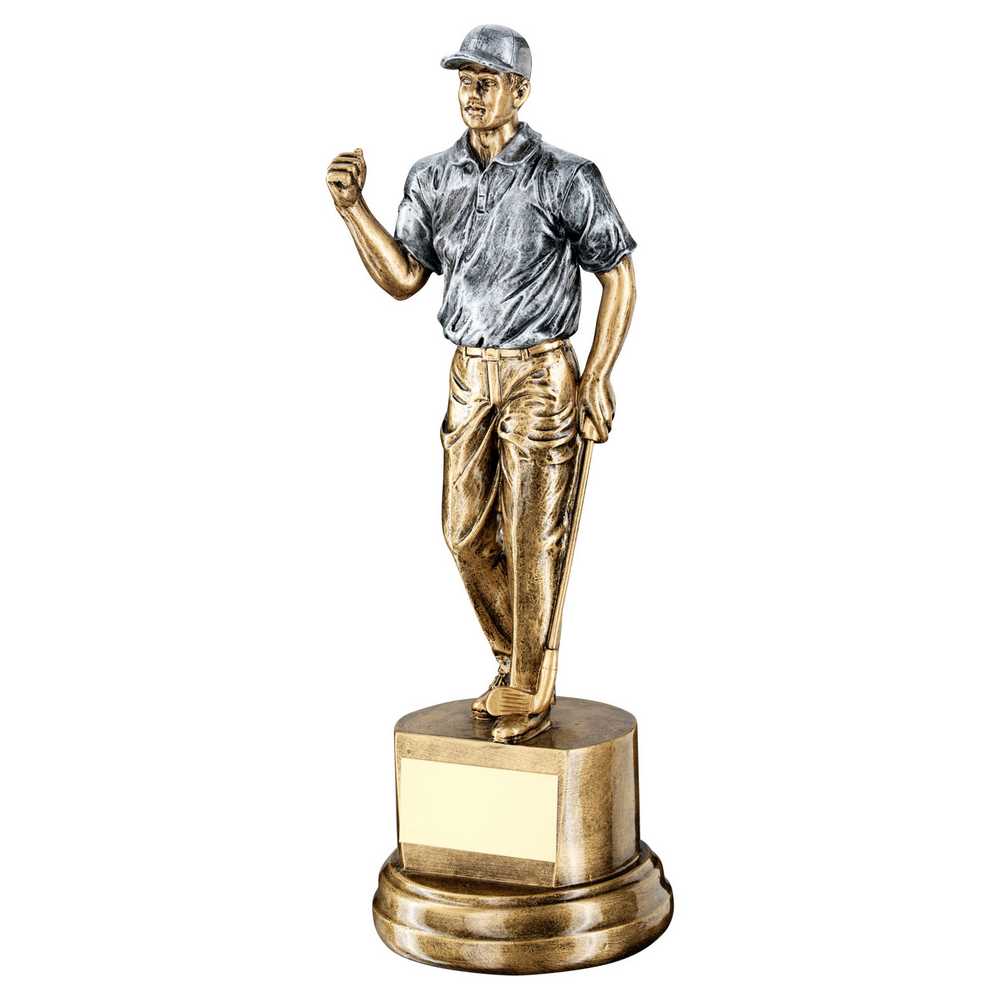 BRZ/PEW MALE 'CLENCHED FIST' GOLFER WITH PLATE - 12.25in
