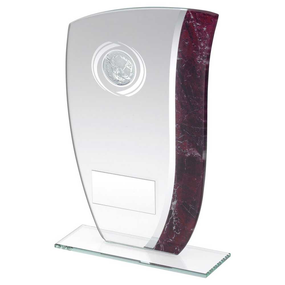 JADE GLASS WITH CLARET/SILVER MARBLE DETAIL AND GOLF INSERT WITH PLATE - 6.5in