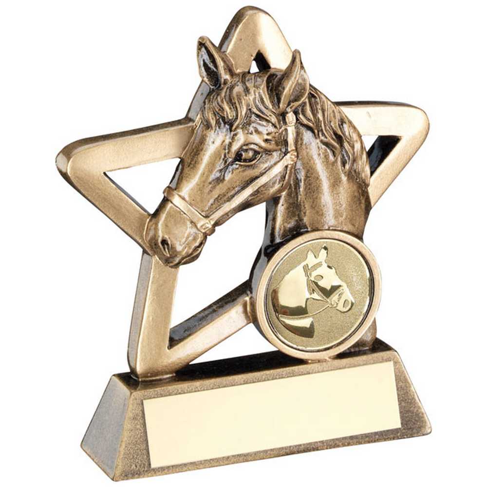 BRZ/GOLD HORSE MINI STAR WITH PLATE (1in CENTRE) - 4.25in