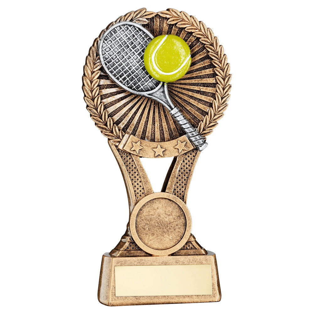 BRZ/GOLD/PEW TENNIS ROUND WREATH ON V RISER WITH PLATE (1in CEN) - 6in