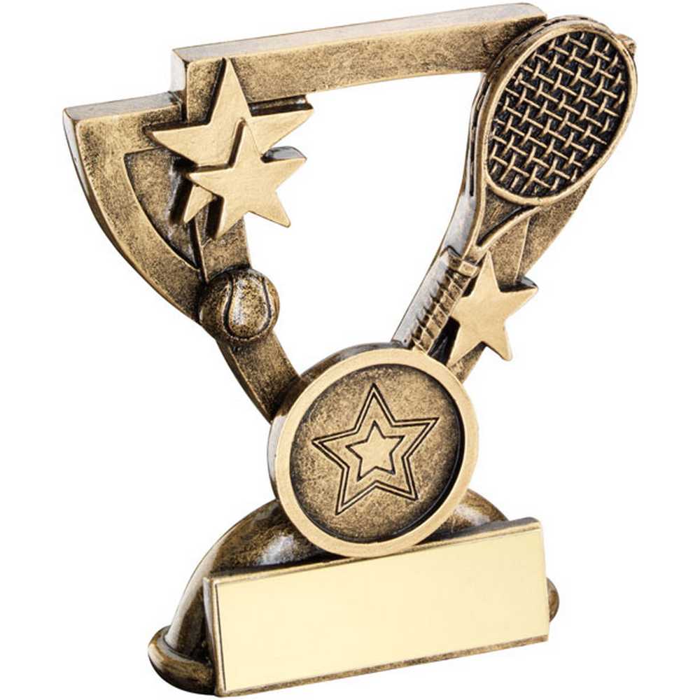 BRZ/GOLD TENNIS MINI CUP WITH PLATE (1in CENTRE) - 4.25in