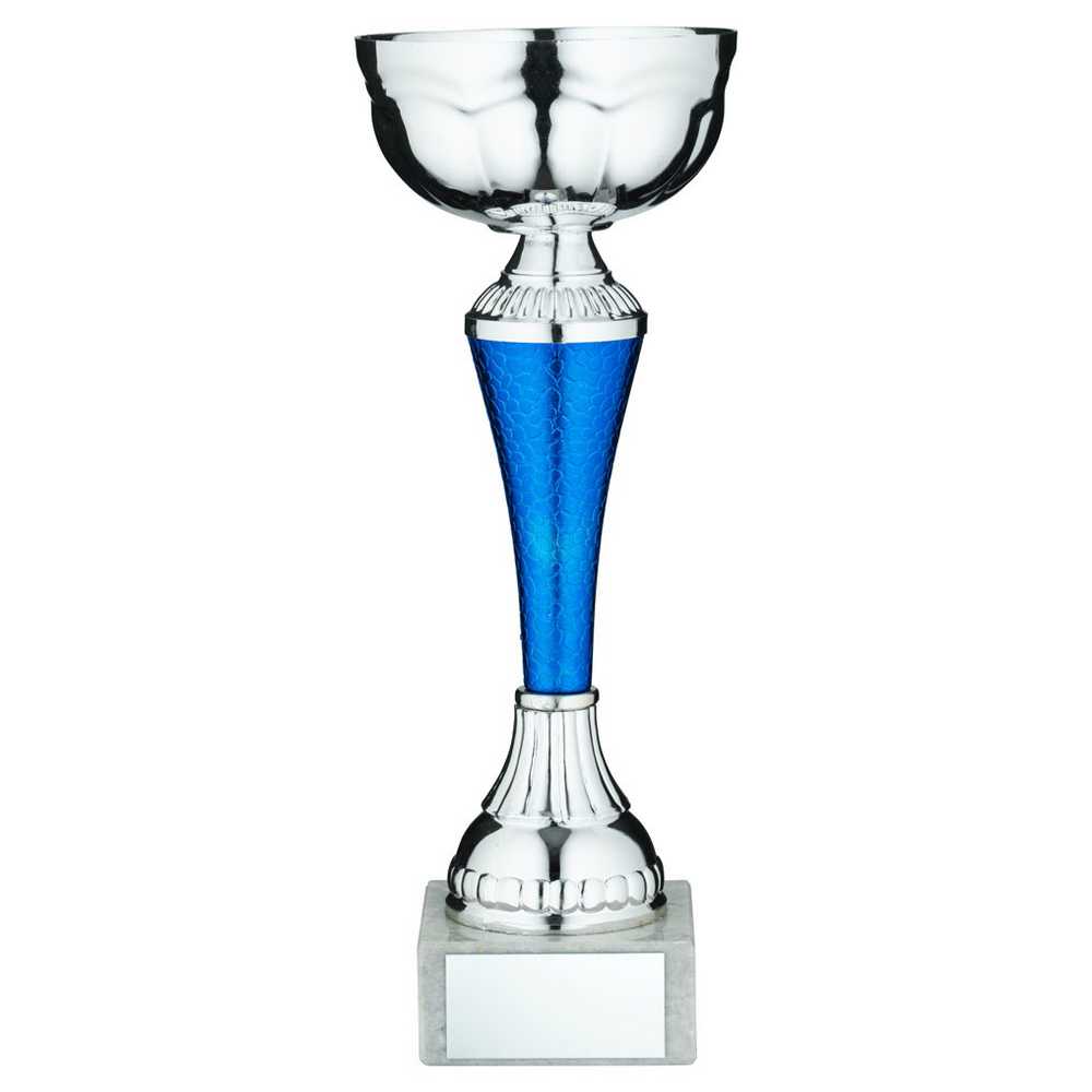 SILVER/BLUE SNAKESKIN TROPHY CUP WITH PLATE - 7.5in