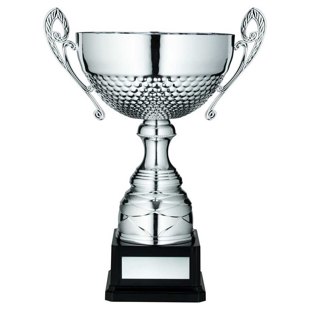 SILVER HALF BOWL WITH HANDLES ASSEMBLED TROPHY AND PLATE - 15.5in