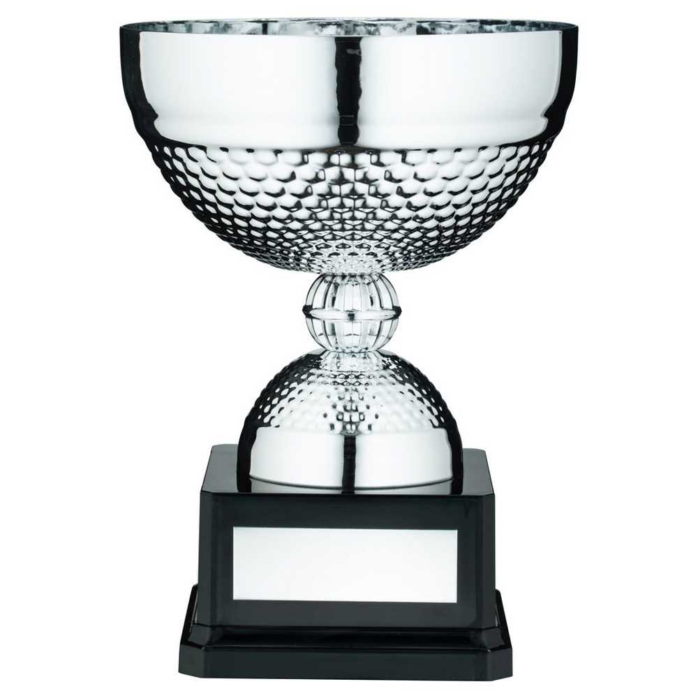 SILVER DIMPLE BOWL TROPHY WITH PLATE - 8.75in