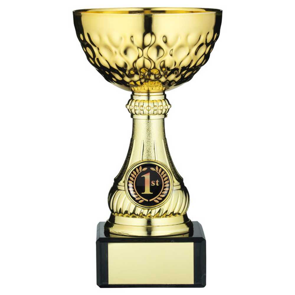 GOLD MINI ASSEMBLED TROPHY CUP WITH PLATE (1in CENTRE) - 5in