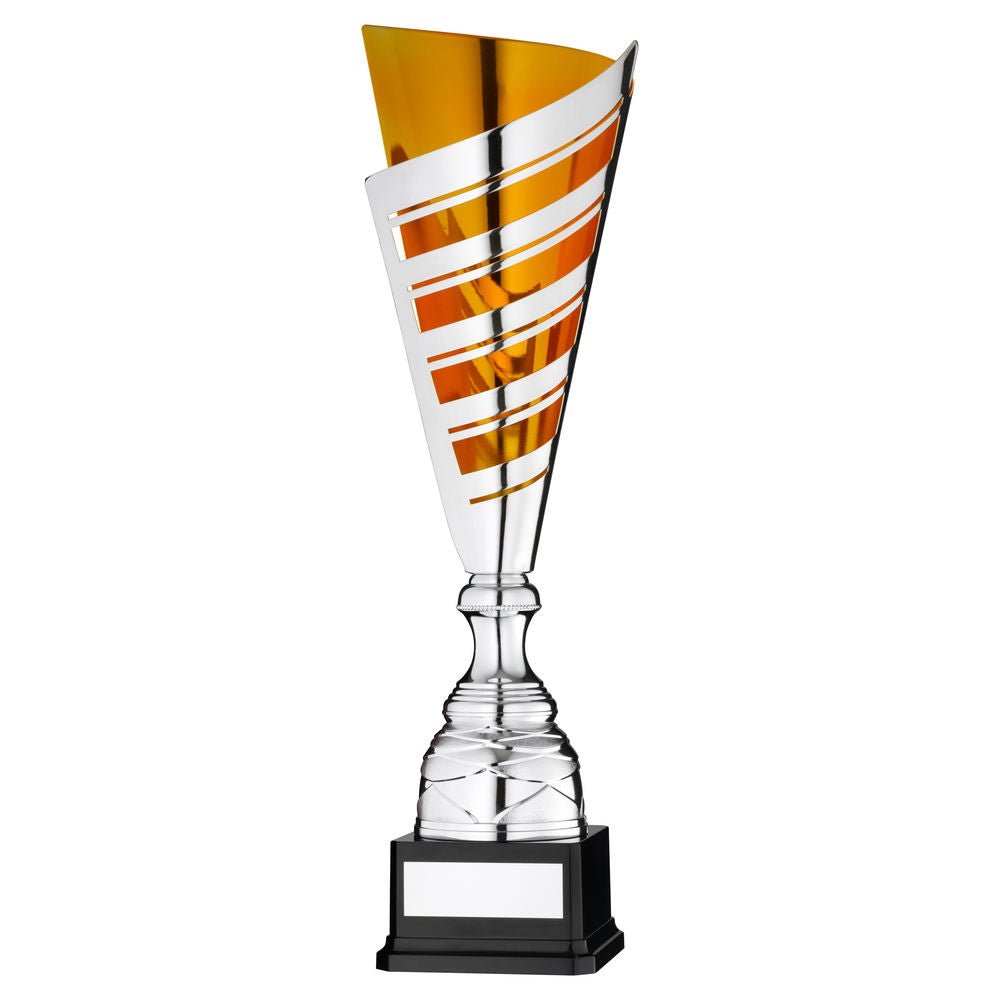 SILVER/GOLD STRIPE CUP ASSEMBLED TROPHY AND PLATE - 20in