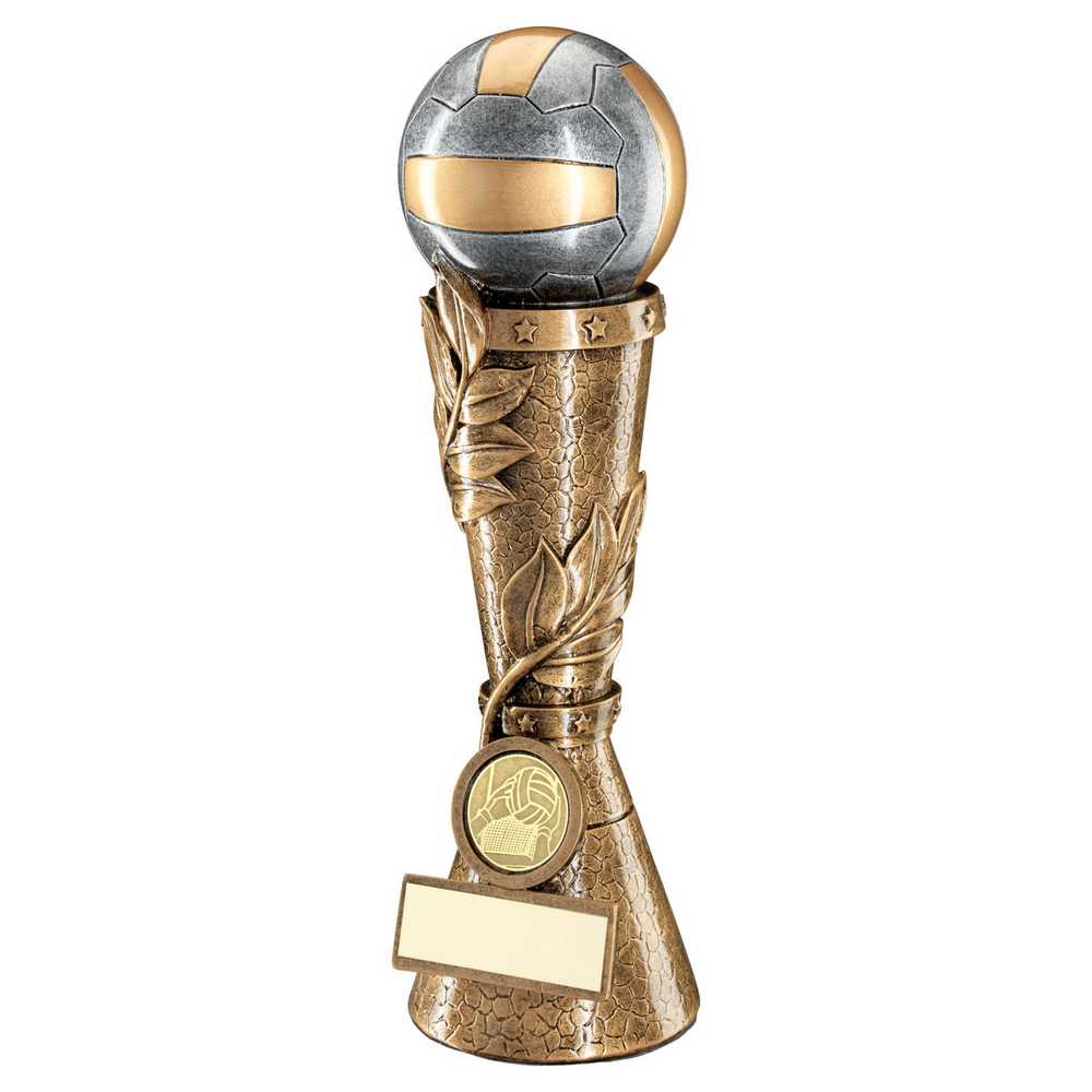 BRZ/PEW/GOLD GAELIC FOOTBALL LEAF COLUMN WITH PLATE (1in CENTRE) - 9in