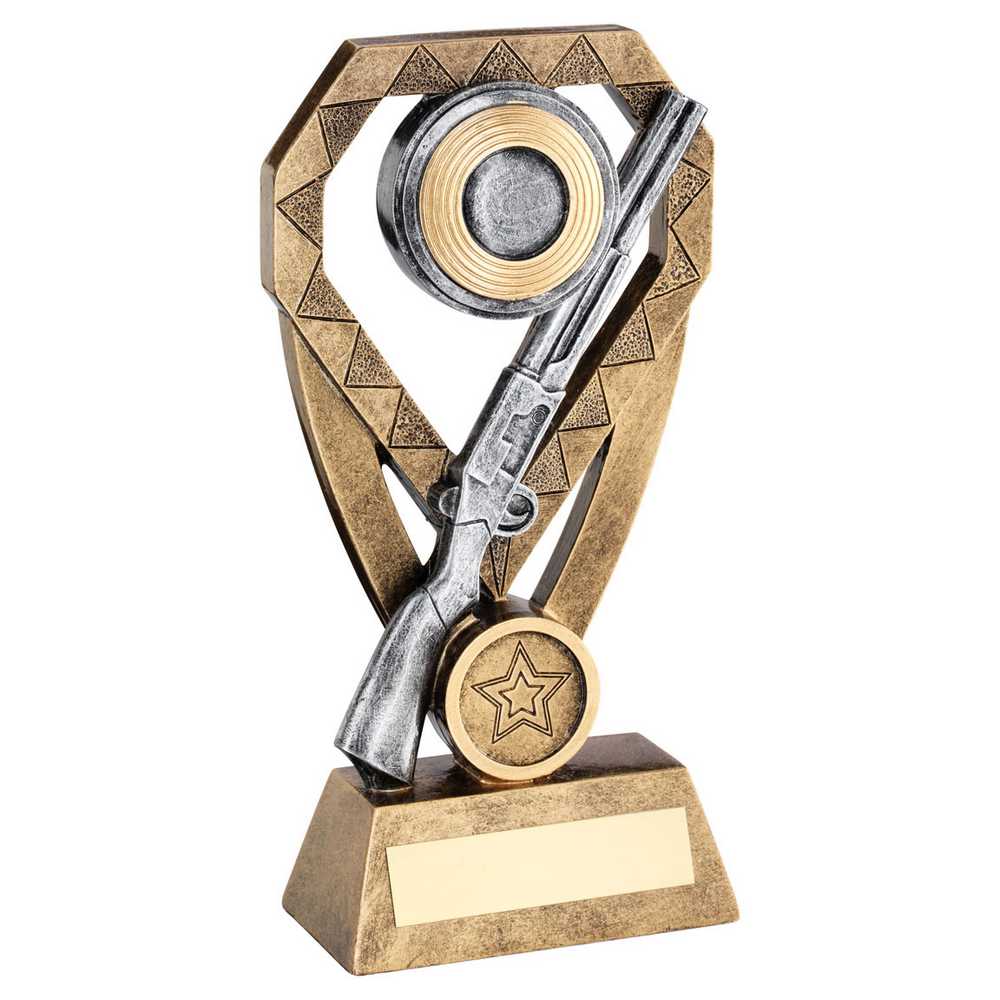 BRZ/PEW/GOLD SHOOTING RIFLE AND CLAY ON DIAMOND WITH PLATE (1in CENTRE) - 7in