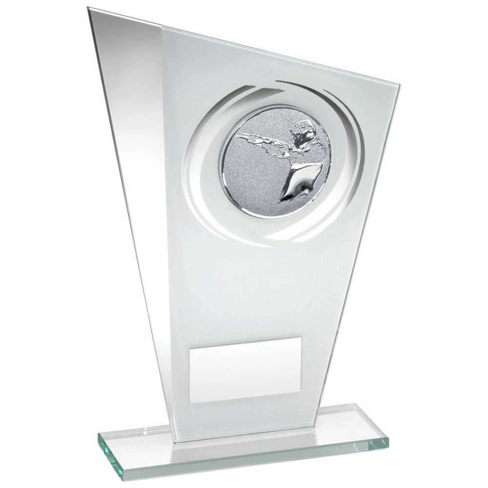 WHITE/SILVER PRINTED GLASS PLAQUE WITH SHOOTING INSERT AND PLATE - 8in