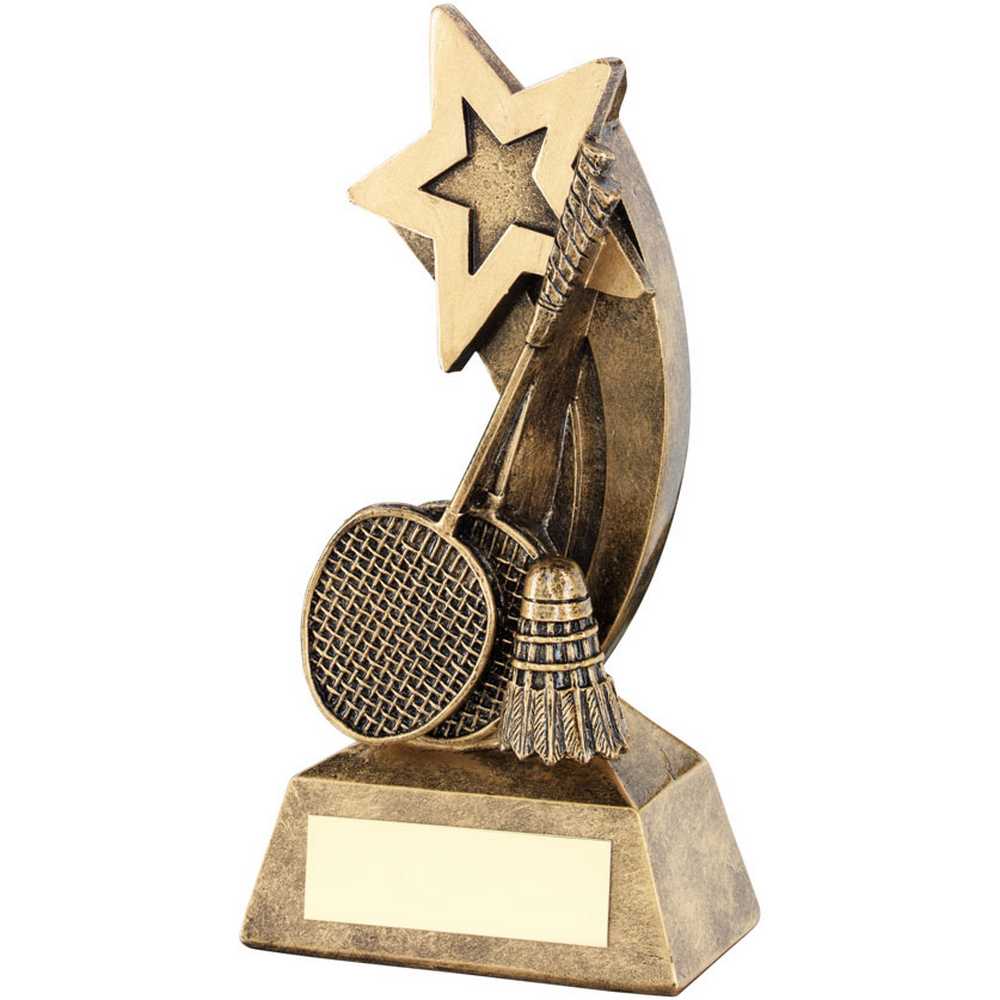 BRZ/GOLD BADMINTON RACKETS/SHUTTLECOCK WITH SHOOTING STAR WITH PLATE - 5in