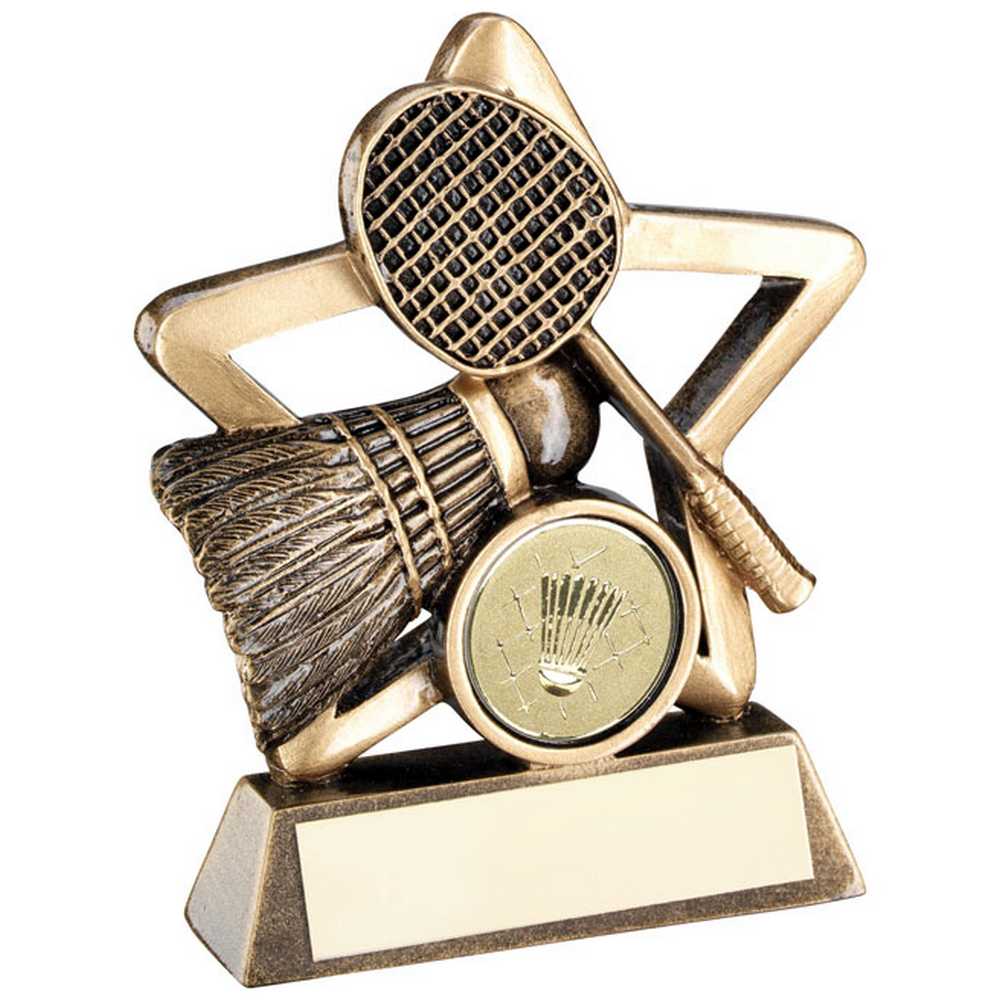 BRZ/GOLD BADMINTON MINI STAR WITH PLATE (1in CENTRE) - 4.25in