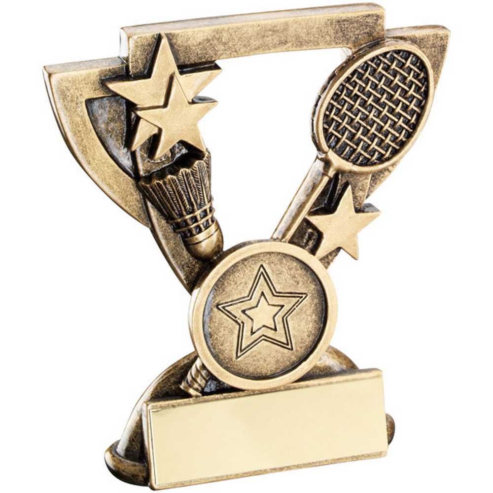 BRZ/GOLD BADMINTON MINI CUP WITH PLATE (1in CENTRE) - 3.75in
