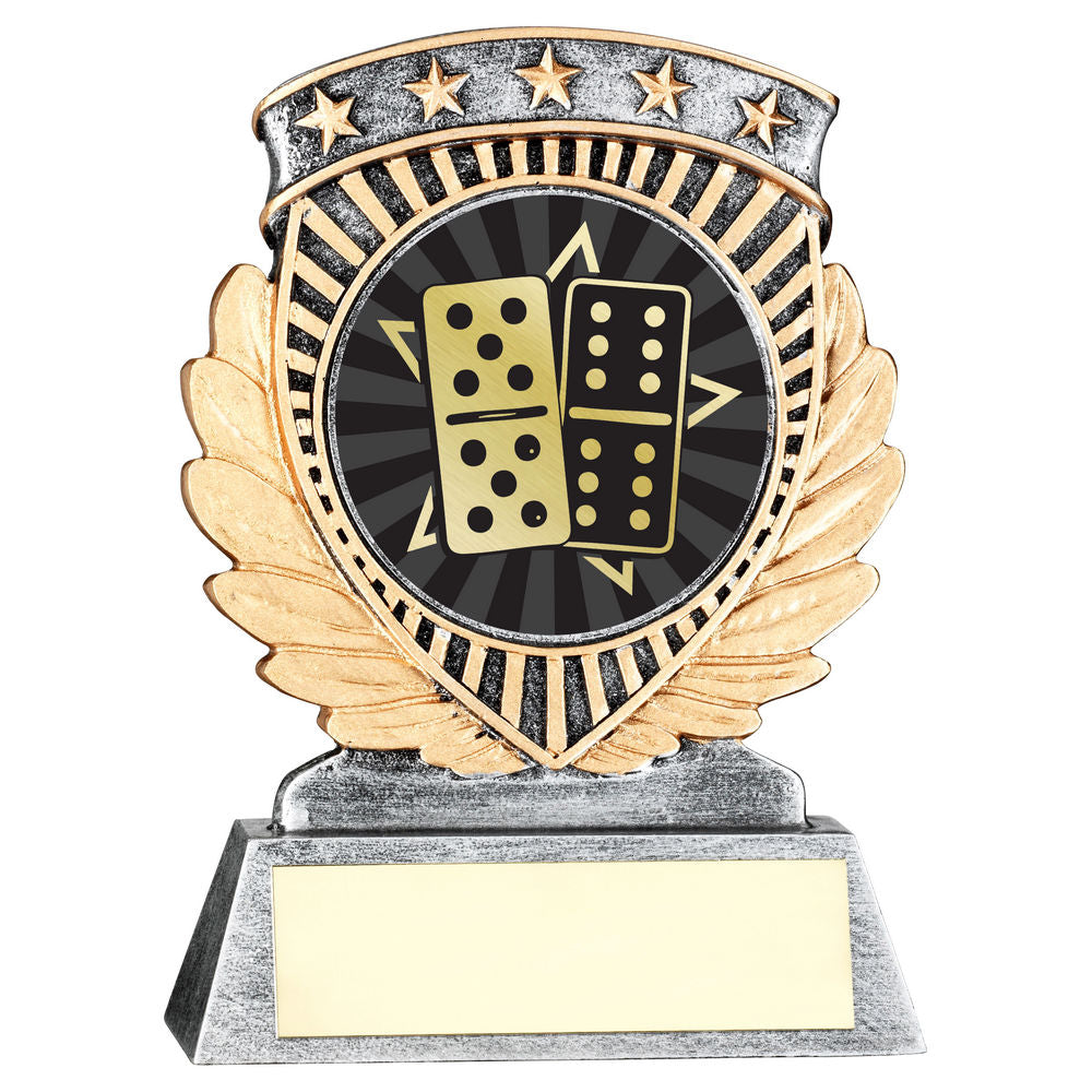 PEW/GOLD 5 STAR HOLDER WITH VINYL DOMINOES INSERT & PLATE - 4.5in