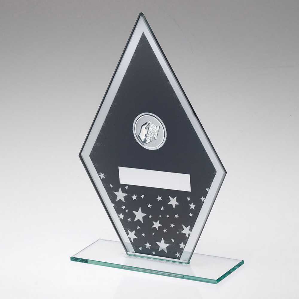 GREY/SILVER PRINTED GLASS DIAMOND WITH DOMINOES CENTRE AND PLATE - 7.25in