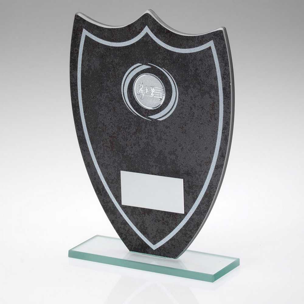 STONE EFFECT GLASS SHIELD WITH MUSIC CENTRE AND PLATE - 6.5in