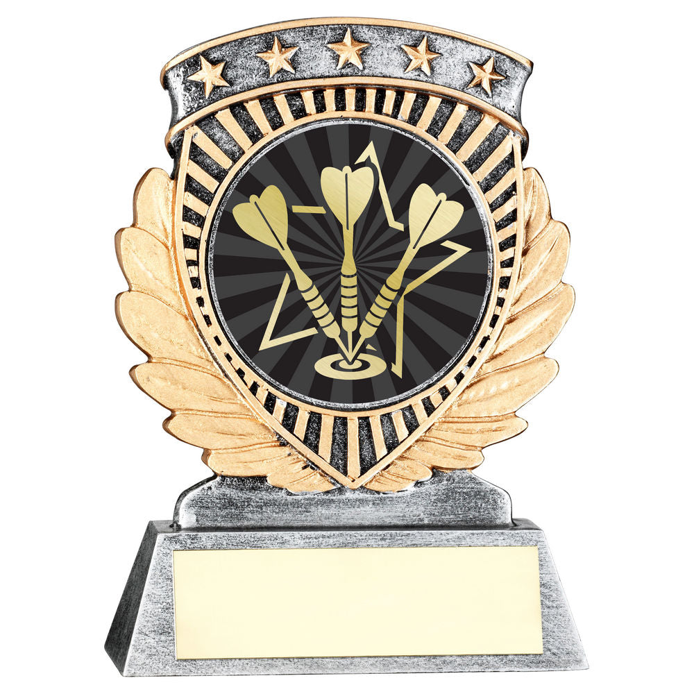 PEW/GOLD 5 STAR HOLDER WITH VINYL DARTS INSERT & PLATE - 3.75in