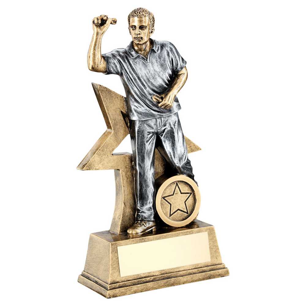 BRZ/GOLD/PEW MALE DARTS FIGURE WITH STAR BACKING WITH PLATE (1in CENTRE) - 6in