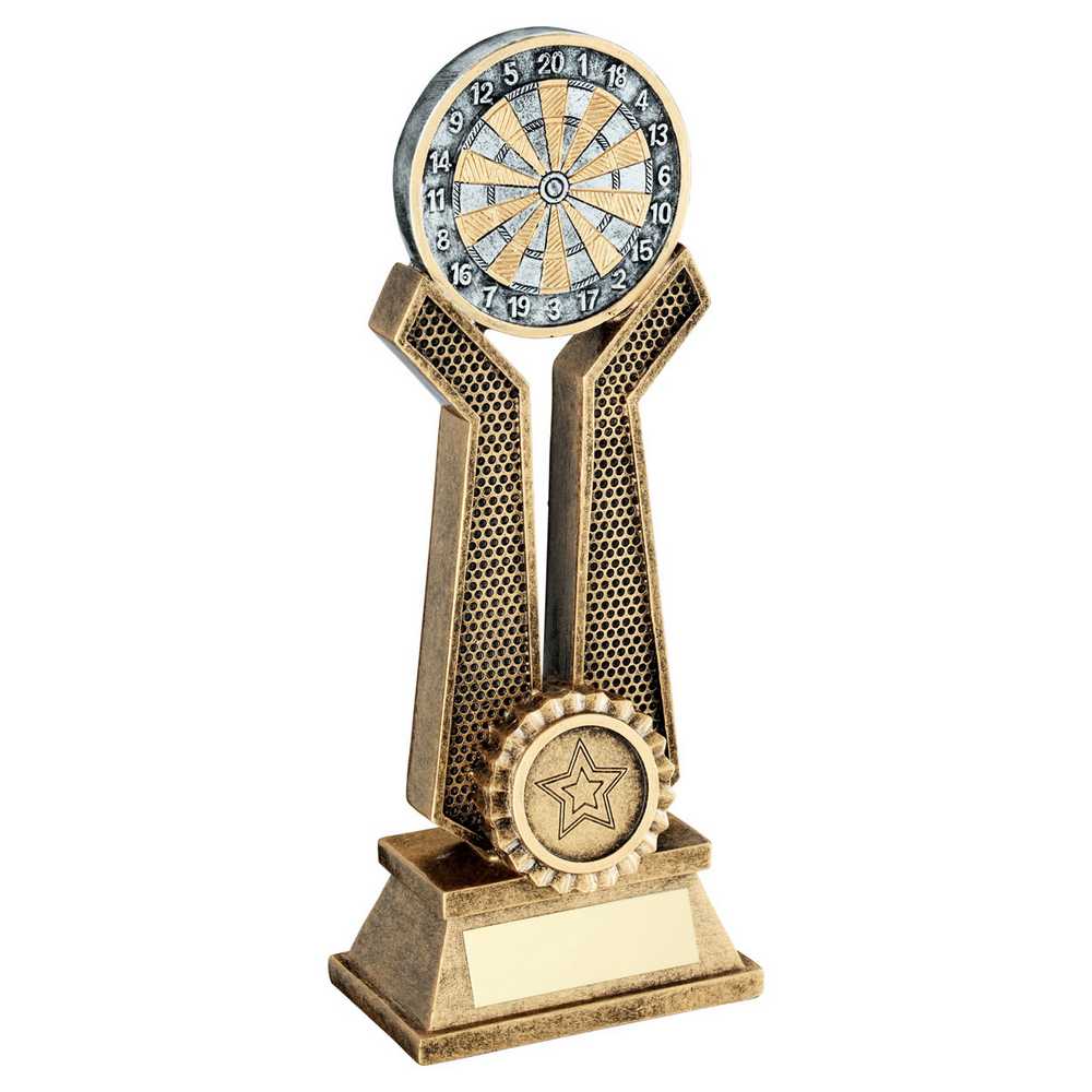 BRZ/PEW/GOLD DART BOARD ON TWIN PRONGS WITH PLATE (1in CENTRE) - 8in