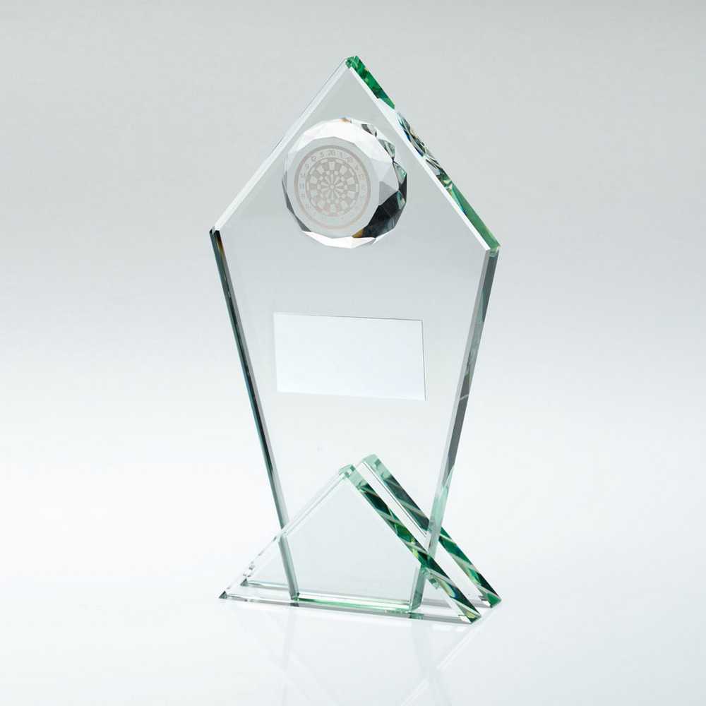 JADE GLASS POINTED PLAQUE WITH DARTBOARD AND PLATE - 5.75in