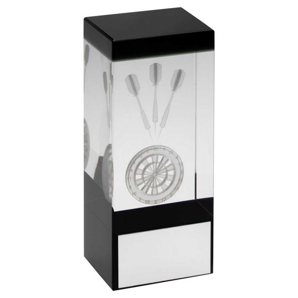 CLEAR/BLACK GLASS BLOCK WITH LASERED DARTS IMAGE WITH PLATE - 5.5in