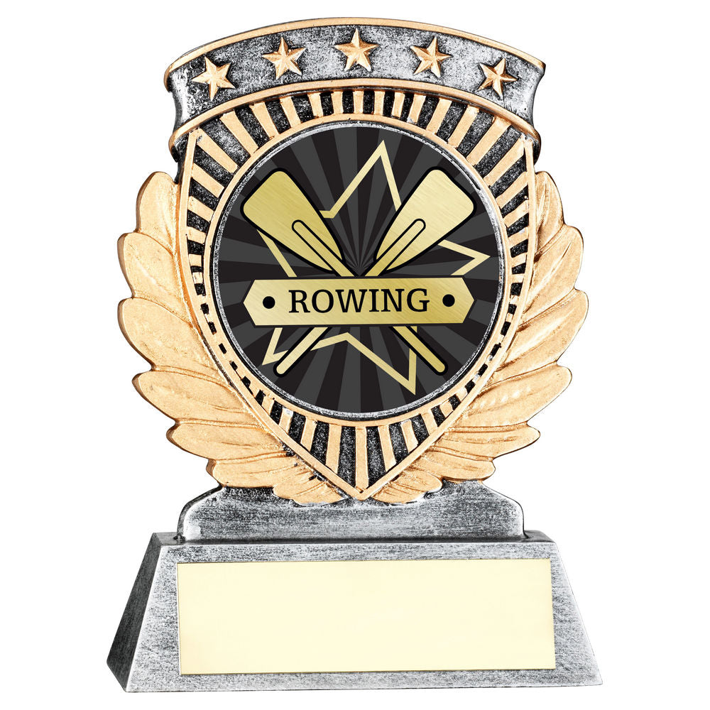 PEW/GOLD 5 STAR HOLDER WITH VINYL ROWING INSERT & PLATE - 4.5in