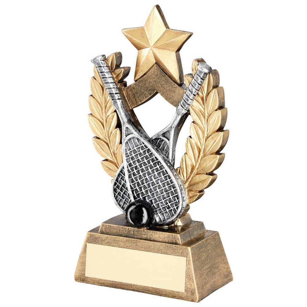 BRZ/GOLD/PEW/BLK SQUASH WREATH SHIELD WITH GOLD STAR WITH PLATE - 6.5in