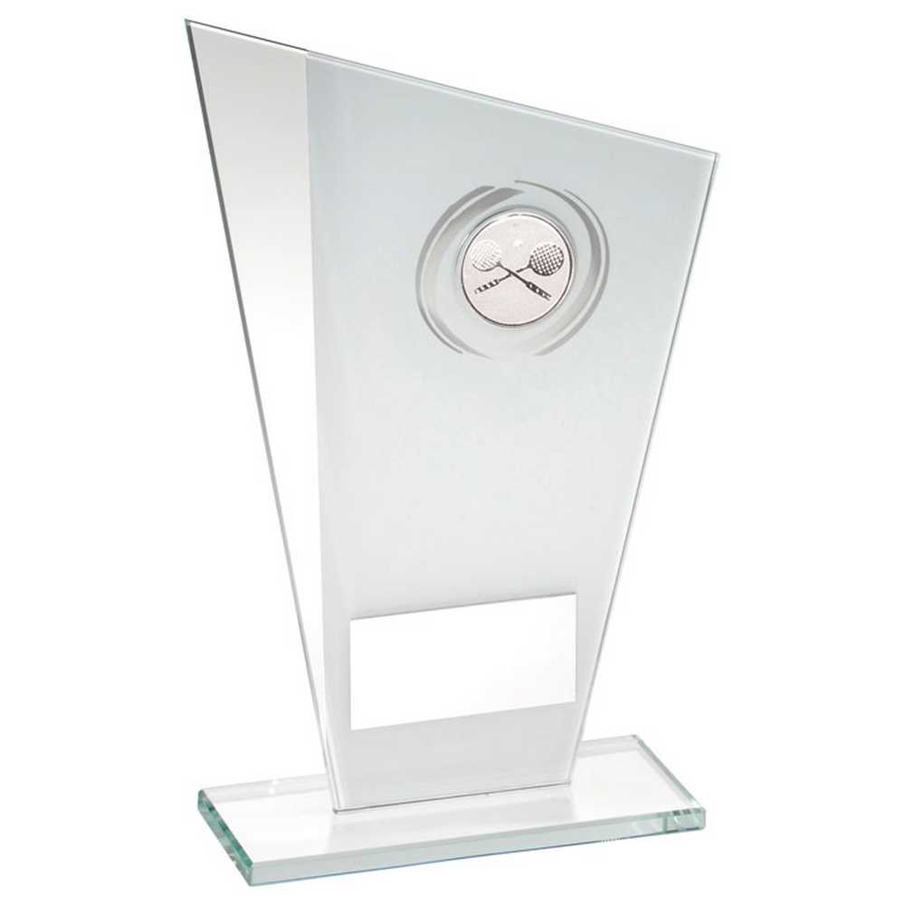 WHITE/SILVER PRINTED GLASS PLAQUE WITH SQUASH INSERT WITH PLATE - 8in