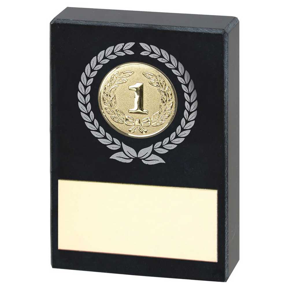 BLACK MARBLE WITH SILVER/GOLD WREATH AND PLATE (1in CENTRE) - 3x2in