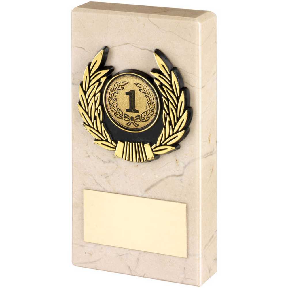 CREAM MARBLE AND GOLD TRIM ASSEMBLED TROPHY (1in CENTRE) - 4in
