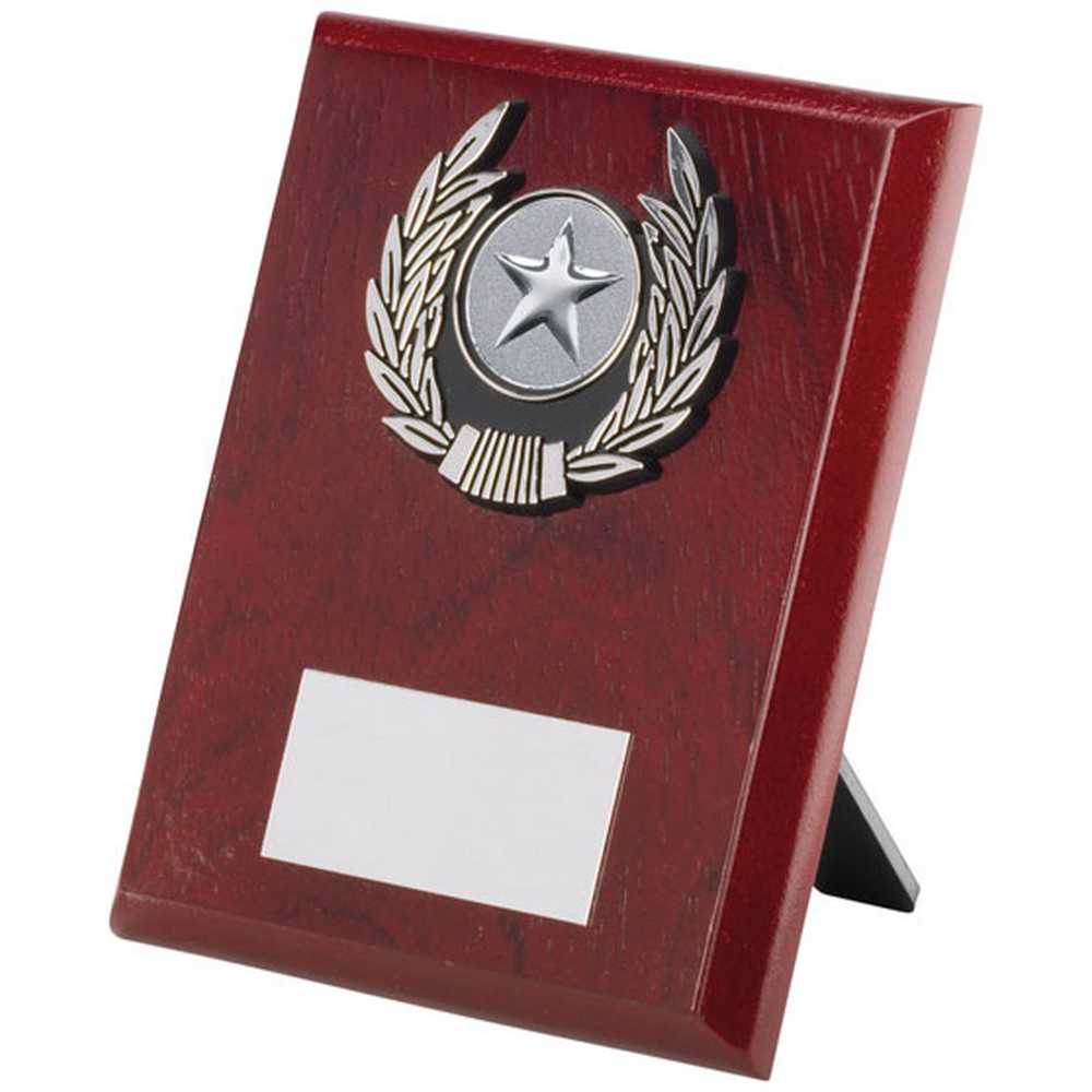 ROSEWOOD PLAQUE AND SILVER TRIM ASSEMBLED TROPHY (1in CENTRE) - 6in